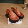 Johnature Retro Genuine Leather Thick Soled Shoes Round Toe Thick High-heeled Comfortable Platform Sandals