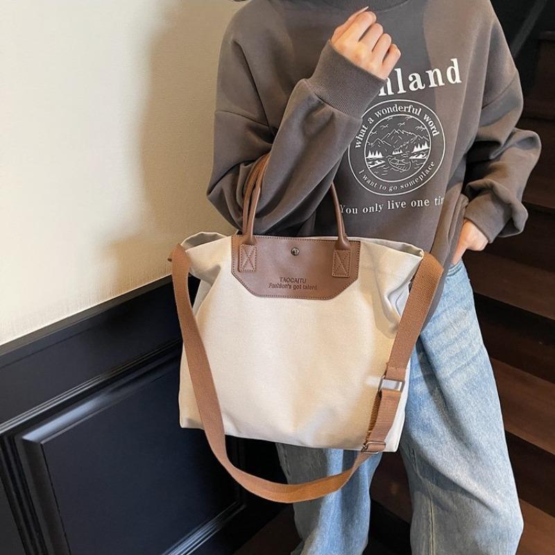 Large capacity bag New women's bag Fashion commuter shoulder bag Canvas trendy versatile large tote bag