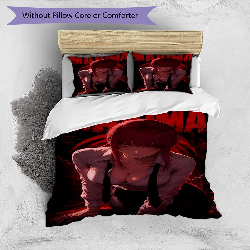 3pcs Duvet Cover Set (1*Duvet Cover + 2*Pillowcase, Without Core), Makima Chainsaw Man Print Bedding Set, Bedroom Decor, All‑Season, Birthday Gift