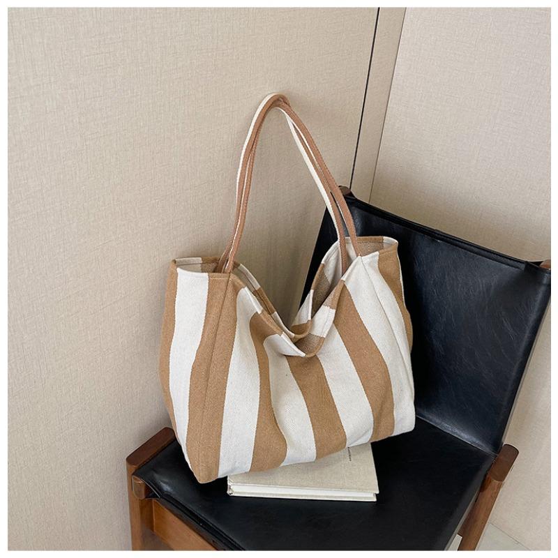 Striped Fashion Shoulder Bag Spring New Literary and Leisure Large-capacity Commuter Canvas Bag Bag