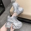 Fashion 2024 Spring Autumn Chunky Sneakers Women Bling Platform Sports Shoes Woman Goth Thick Bottom High Heels Female Leather Sneakers