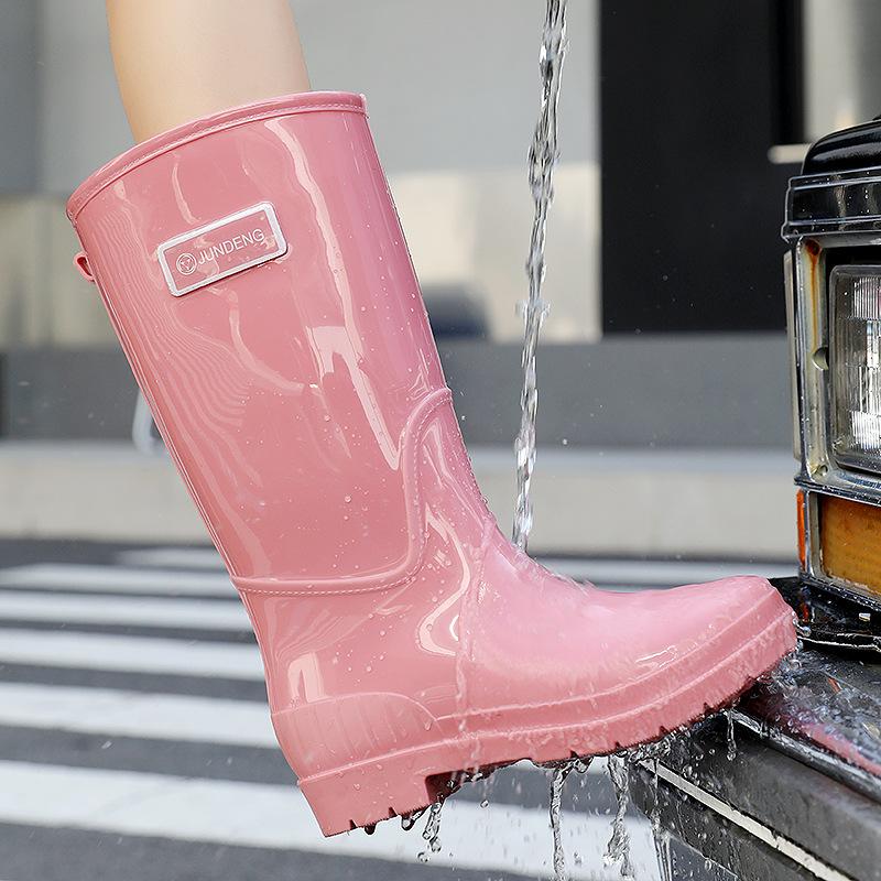 Rain Shoes Women's Tall Waterproof and Non-slip Rain Boots Fleece Warm Water Boots Pvc Rubber Shoes Fashionable Women's Water Shoes