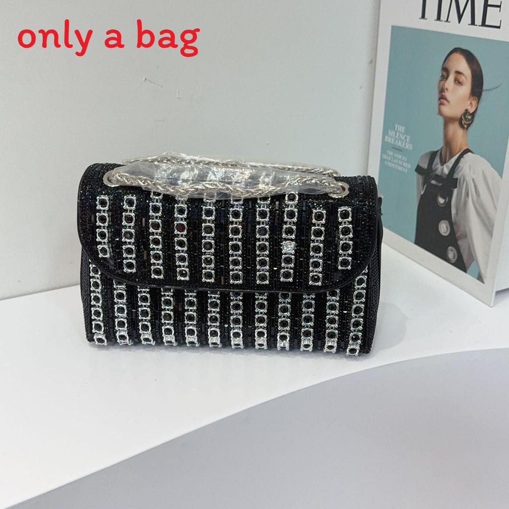 Classic Polyester Chain Shoulder Bag With Sparkling Water Drill For Casual Streetwear
