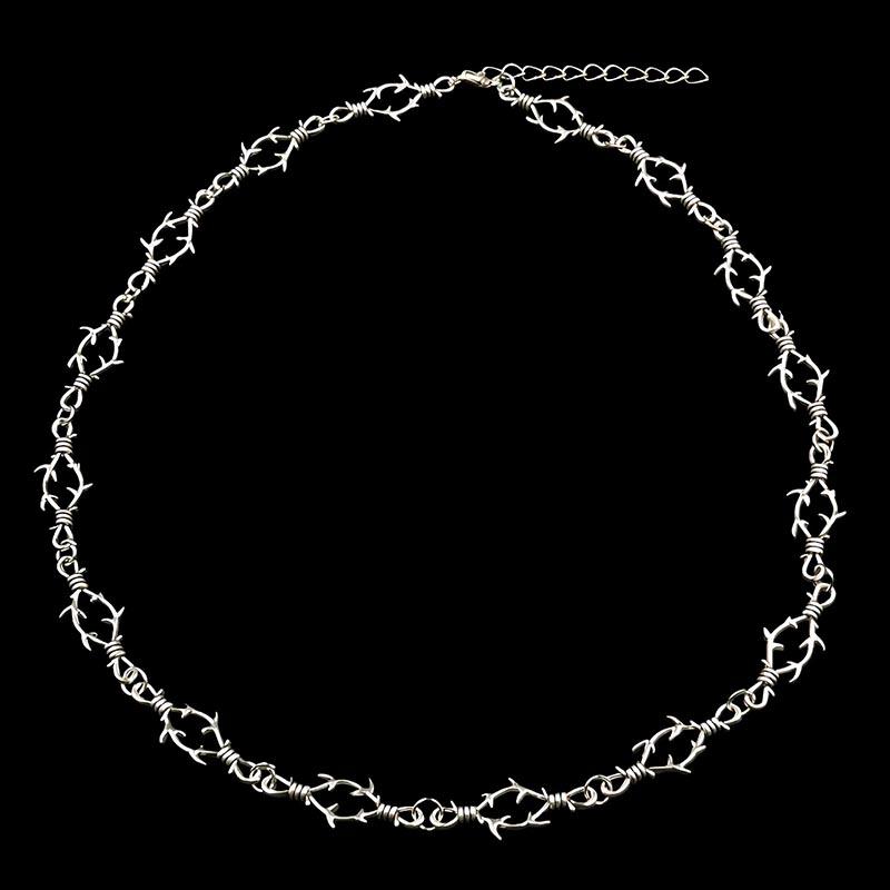 Silver Color Geometric New Barbed Wire Choker Necklace for Women Men Gothic Punk Thorn Chain Necklaces Hip Hop Y2K Jewelry Gift