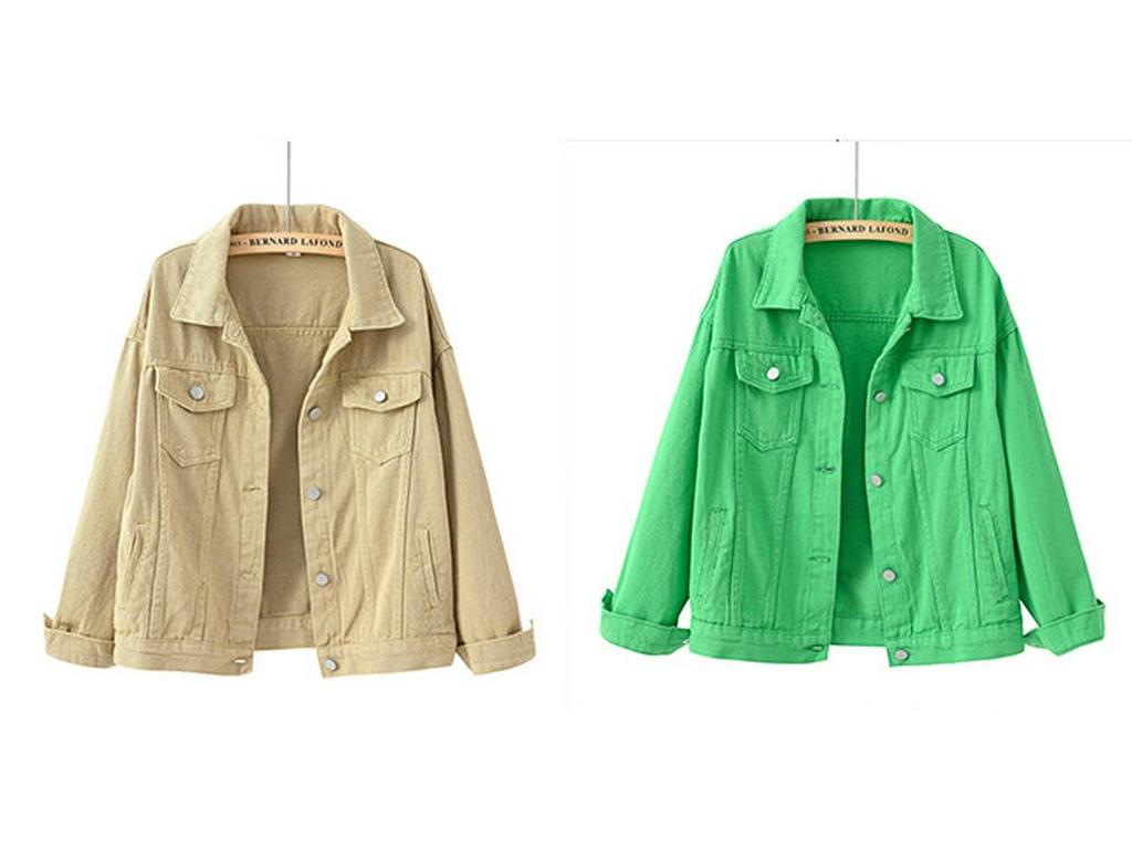 Damen Übergröße Koreanischer Stil Farbige Jeansjacke - Kurz, Lockere Passform, Langärmlig, Frühling & Herbst Kollektion