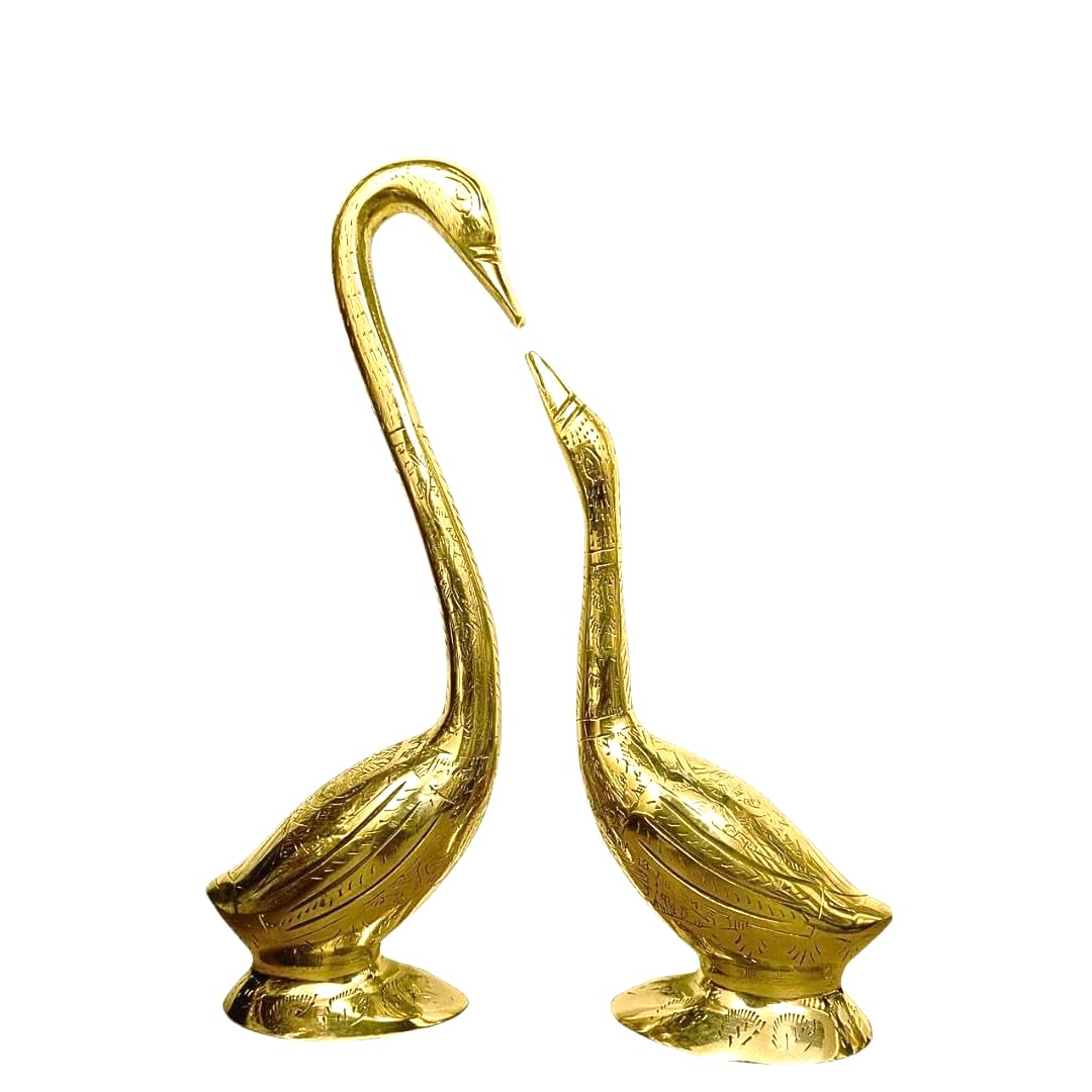

Gold Swan Pair Statue, Vastu Idol For Home & Office, Religious, Gold, Brass