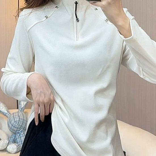 2025 Autumn/Winter Women s Plus Size Half-Zip Slimming Casual Base Layer T-Shirt 2XL (125-140 jin)