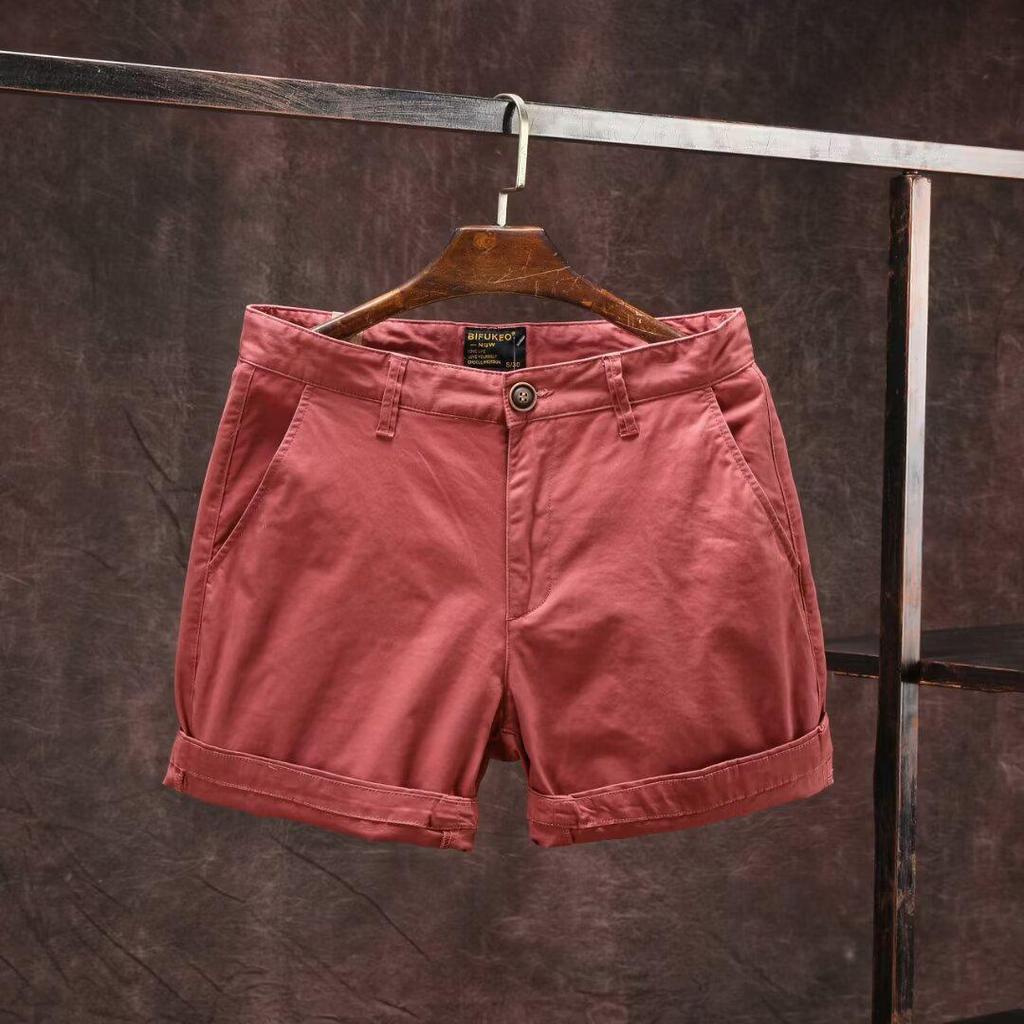 Men's Casual Slim Fit Three-Quarter Beach Shorts - Trendy Summer Workwear Style, Slightly Elastic