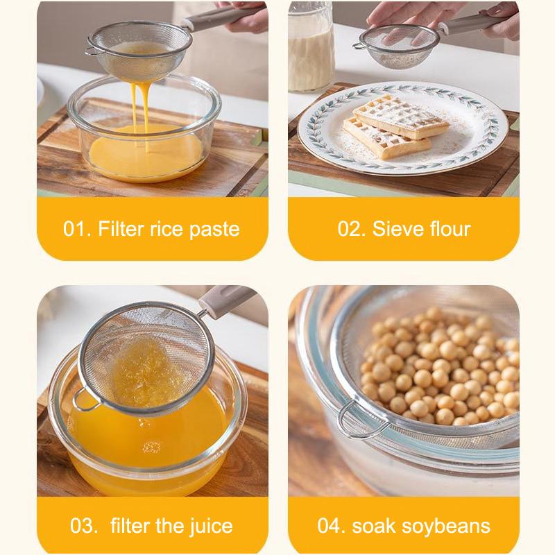 Stainless Steel Mesh Strainer With Pp Handle, Fine Filtering For Juices, Residues And Flour, Ideal For Home Baking