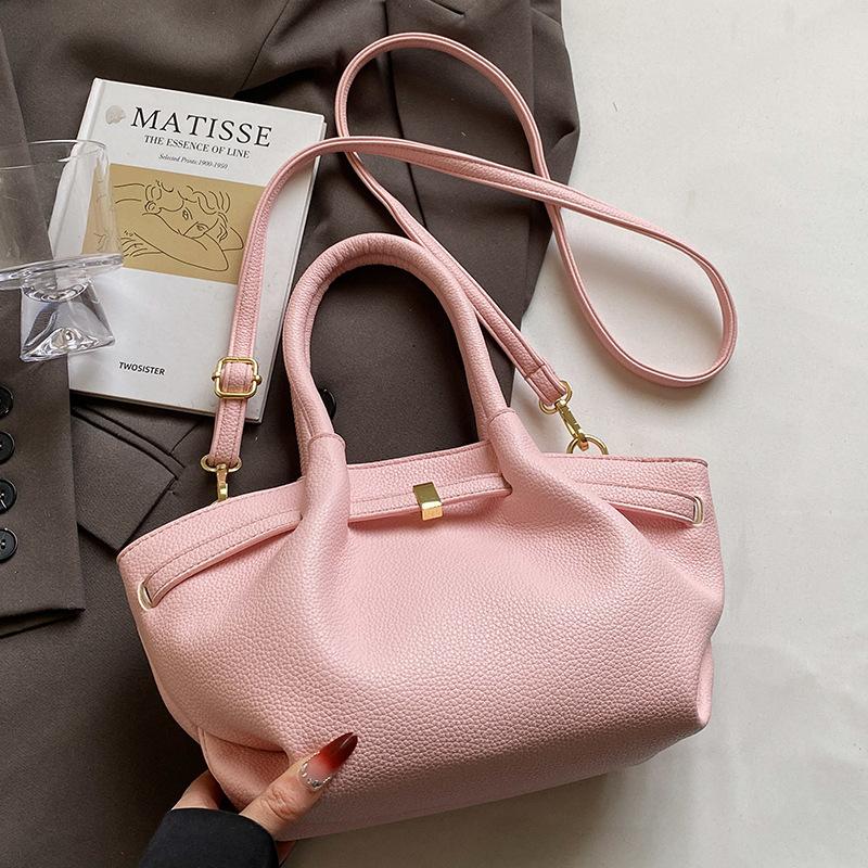 Spring and Summer New Fashionable Simple Pleated Vegetable Basket Bag Niche Design Lychee Pattern Texture Versatile Messenger Women's Bag