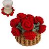 Sous-verre Fleurs au Crochet Fait Main Sous-verre Rose Fleurs en Pot Décoratives Bouquet de Roses Décoratif Sous-verre avec Panier Cadeau pour la Famille les Amis les Amoureux des Fleurs