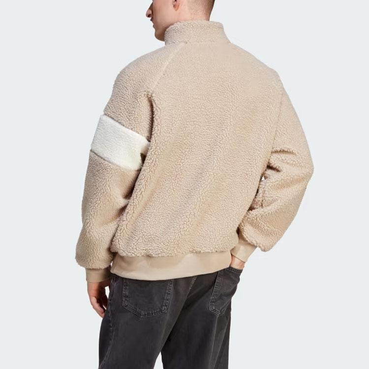 Adidas Jaqueta Fleece de Inverno Originals Color Block Logo Gola Alta Manga Longa Jaqueta Masculina Bege HZ0719