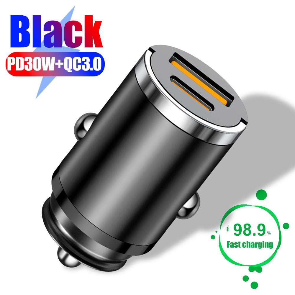 Car Charger 12-24V Automatic Pull Ring Dual Ports PD+USB Fast Charging Type-C QC3.0 Car Charger Auto Cigarette Lighter Adapter
