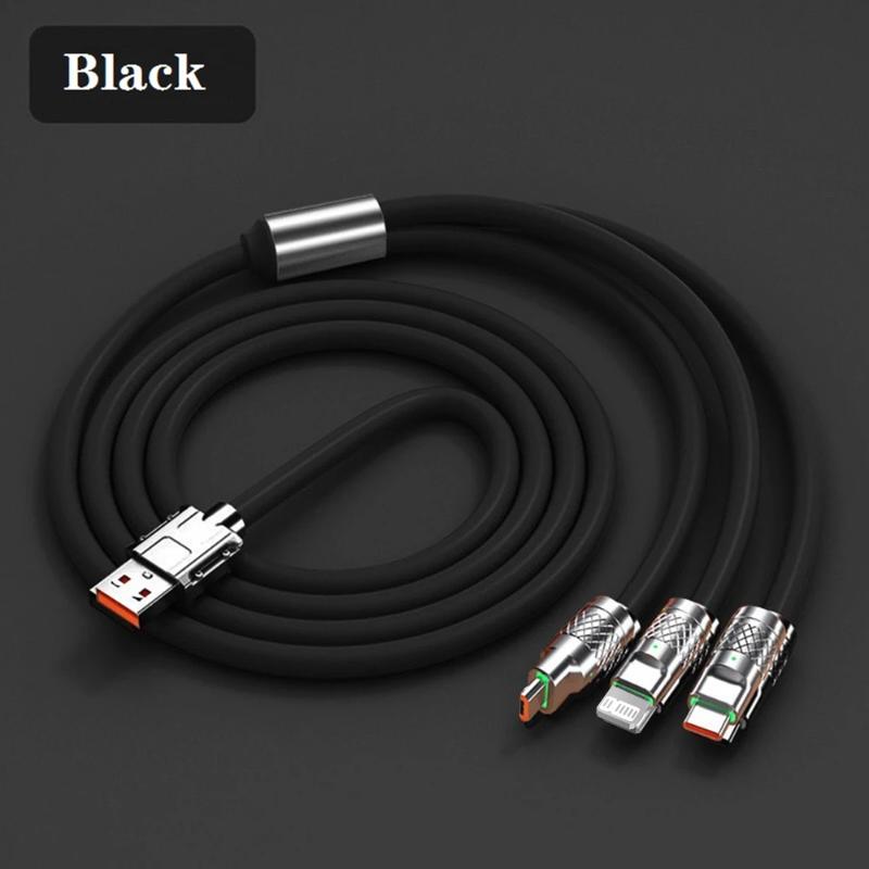 3 in 1 USB Cable 6A 120W USB Cable Fast Charging Data Cord For Iphone Samsung Huawei Xiaomi Multi Port Multiple Charging Wire