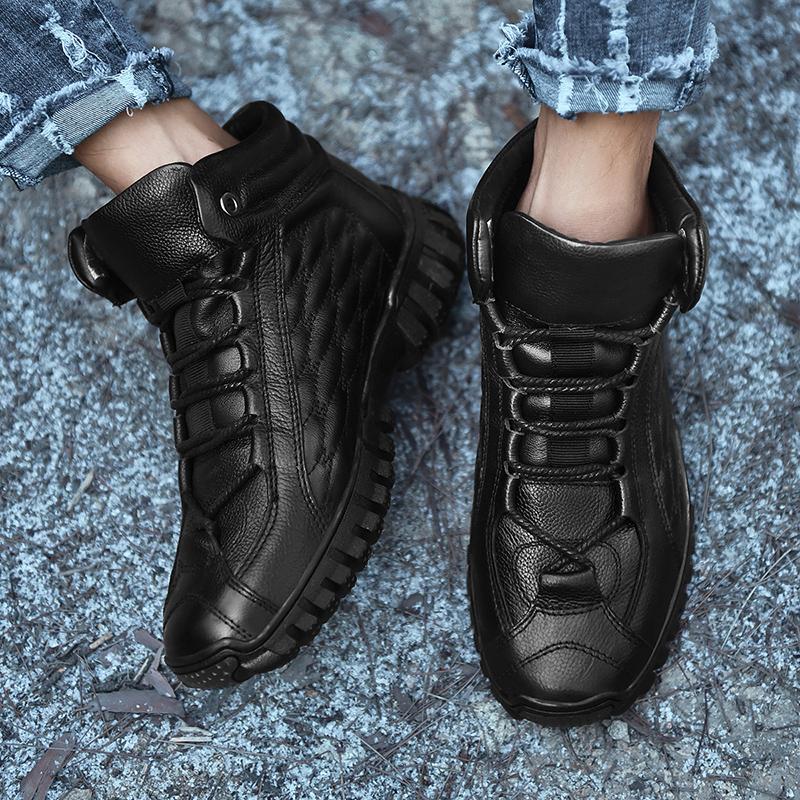 MCTIN Winter Trekking Snow Boots Warm Fur Barefoot Boots Outdoor Leather Ankle Booties Men Women Hiking Shoes