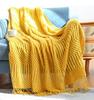 Acrylic Yellow Knitted Throw Blankets Cozy Chunky Lightweight Oversized Blankets Throw with Tassels Gift Travel Knitted Blankets