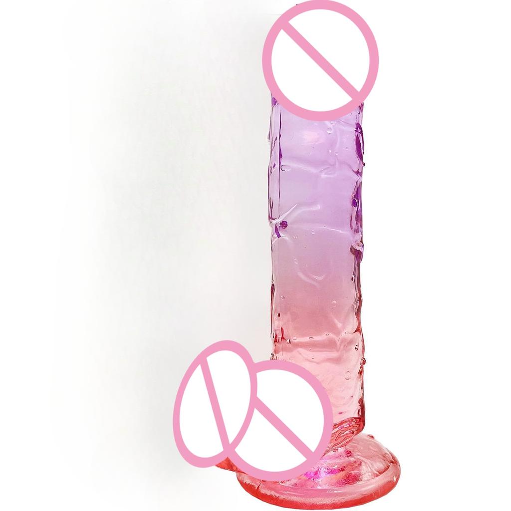 Hot Sale Colorful Crystal Jelly Transparent Simulation Penis Female Gradient Dildo Masturbation Stick Adult Products