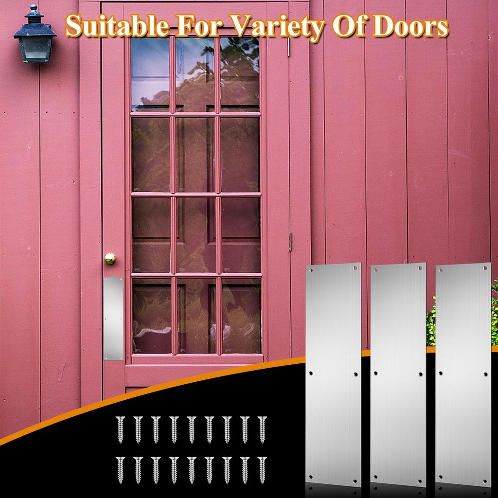 3Pcs Push Door Plate 15X3.5" Stainless Steel Door Push Plate Door Kick Plate,Brushed Doorplate Door Proection Metal Plate With 1