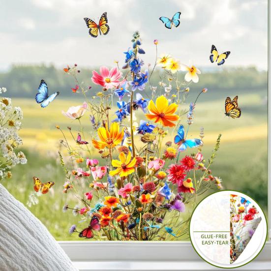 Window Sticker Double Sided Design Glass Decals Waterproof PVC Chrysanthemum Pattern Sticker Home Wall Decor