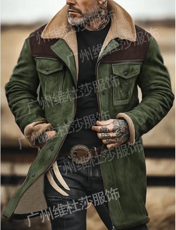 Men's 2026 Autumn/Winter Suede Patchwork Jacket with Multi-Pocket Zipper