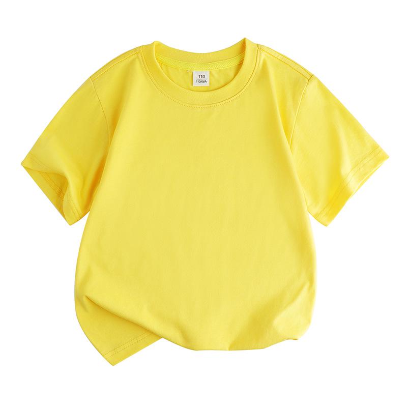 Barns Lös Bomullskortärmad T-shirt: Rundhalsad, Enfärgad, Svettabsorberande, Sommarstil för Pojkar och Flickor (Mellan- och storlekar)
