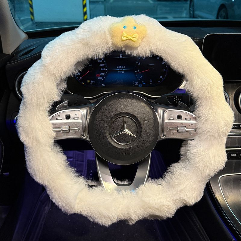 Star People Car Steering Wheel Cover Winter Plush Steering Wheel Protector Cute Ladies Internet Celebrity Winter Handlebar Cover Star-White Plush Steering Wheel Cover