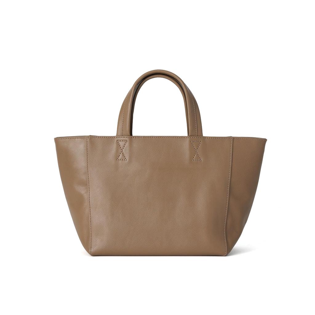 Mini Tote Genuine Zipper Mocha Bag, Leather, Unisex, Simple, Lightweight, Closure, Sub-Bag, Gift, Plain, XS, (Embossed)