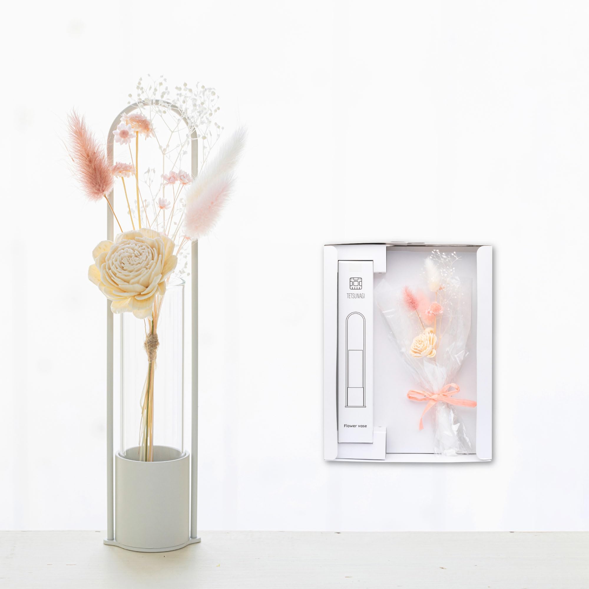 

[Tsubame-Sanjo] TETSUNAGI Flower Vase & Mini Bouquet Set, Gift, Handmade Flower Arrangement, Dried Flower Vase, Made in Japan, Stylish Interior