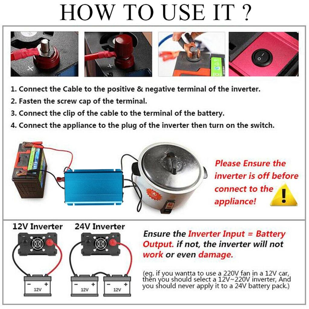 Peak 12/24/48/60V To 220V 1500W Car Power Inverter Voltage Converter Charger Adapter Invertor