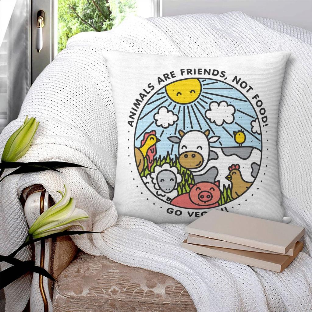 Animals Are Friends Not Food Go Vegan Square Pillowcase Pillow Cover Cushion Decor Comfort Throw Pillow for Home Bedroom