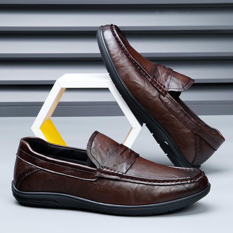 Summer Luxury Brand Black Loafers Overfoot Men Genuine Leather Shoes Comfortable Breathable Casual Shoes Fashion Moccasin Shoes