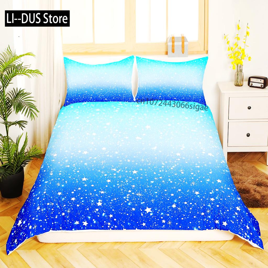 Blauer Ombre Bettbezug Queen Size Ozean Meerblau Weiß Farbverlauf Einfarbig Weiches Bettwäscheset Moderne Abstrakte Kunst Bettdeckenbezug