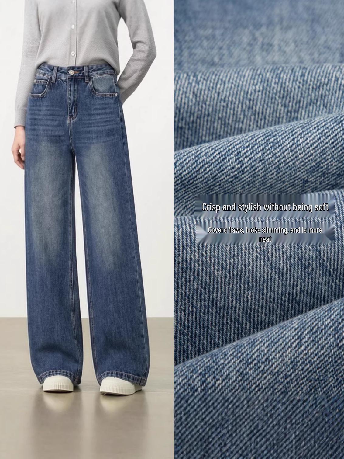 

Women s Blue Wide-Leg High Waist Non-Stretch Jeans - Spring 2026 Collection, Slimming Fit for Pear Shapes, Straight Leg, Versatile & Loose Long Pants. 27 синий
