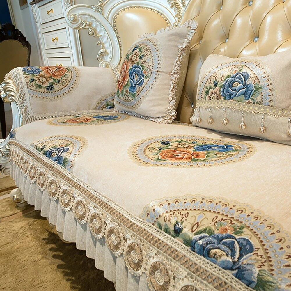 European Style Non-Slip Sofa Covers Luxury Jacquard Fabric Slipcover Armchair Sofa Towel Furniture Protection Cover Sofa Cushion