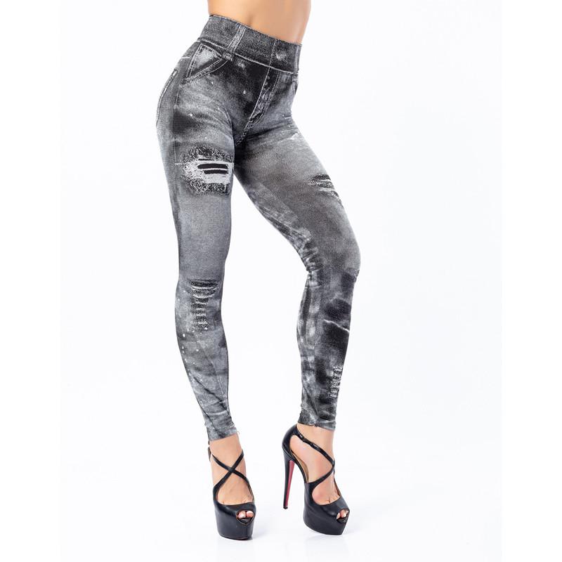 Sexy Elastic Imitation Faux Jeans Leggings High Waist Pants Fitness Slim Leggins Sport Push Up Leggings For Women