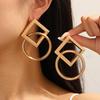 Metallic Geometric Exaggerated Drop Earrings Women Square Round Woven Hollow Dangle Earrings Fashion Casual Party Zircon Gifts