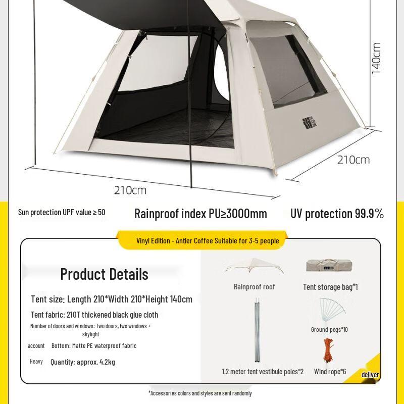 TAN XIAN ZHE 3-4 Person Automatic Outdoor Camping Tent  Awning Large