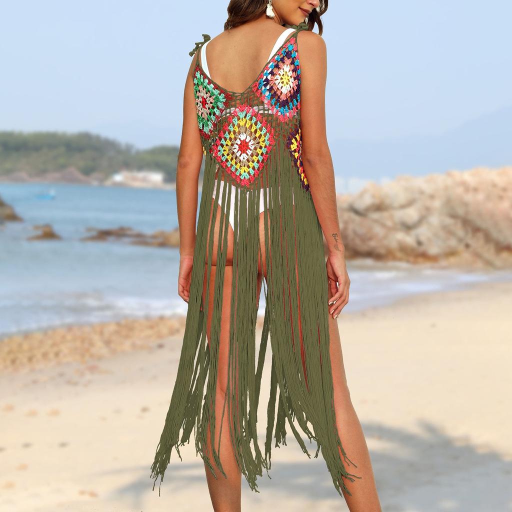 Women's Fashionable V-neck Pullover With Hollowed Out Breathable Beach Bikini Cover Up Dress