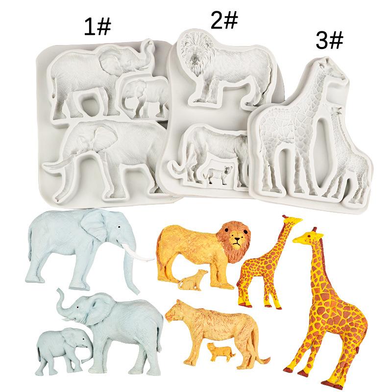 3D Jungle Animals Giraffe/Lion/Elephant Silicone Mold Fondant Chocolate Mould Cake Decorating Tools DIY Clay Bakeware Model