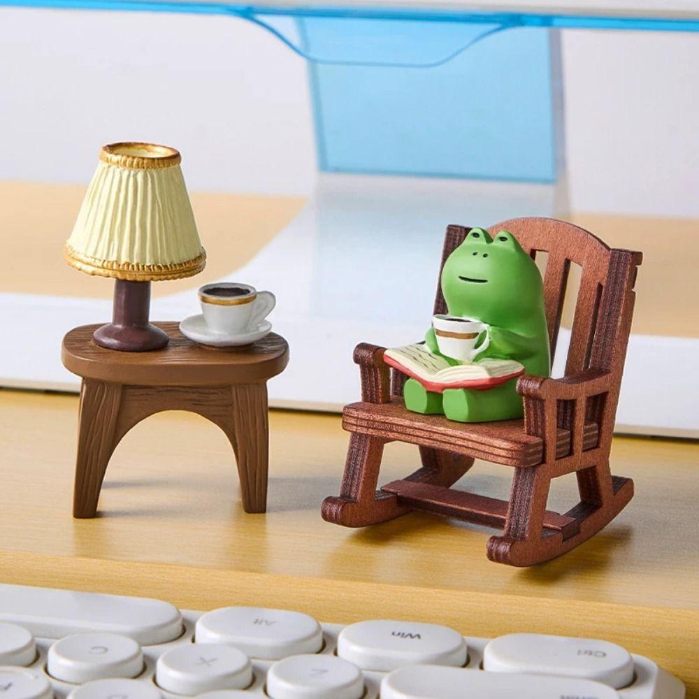 2PCs/set Cute Reading Frog Miniatures Mini Small Chair Ornaments Rocking Chair Frog Models  Home