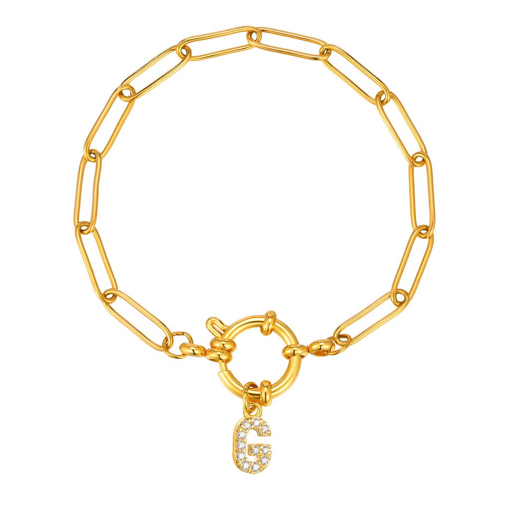 Stainless Steel 18K Gold Fashion Small Square Chain Bubble Buckle Copper Material 26 Letter Bracelet Br-2167