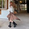 Leather version! Maillard mid-tube Martin boots women's retro British inner height-increasing thick heel pleated stacked pants tube short boots