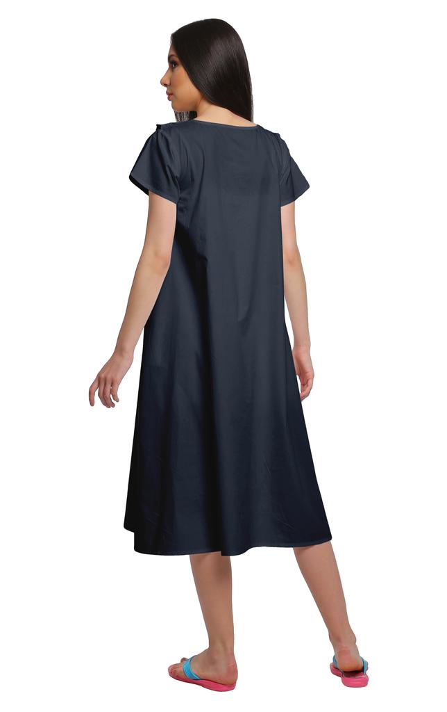 Moomaya Solid Short Sleeve Nightdress For Ladies Button Placket Nightwear