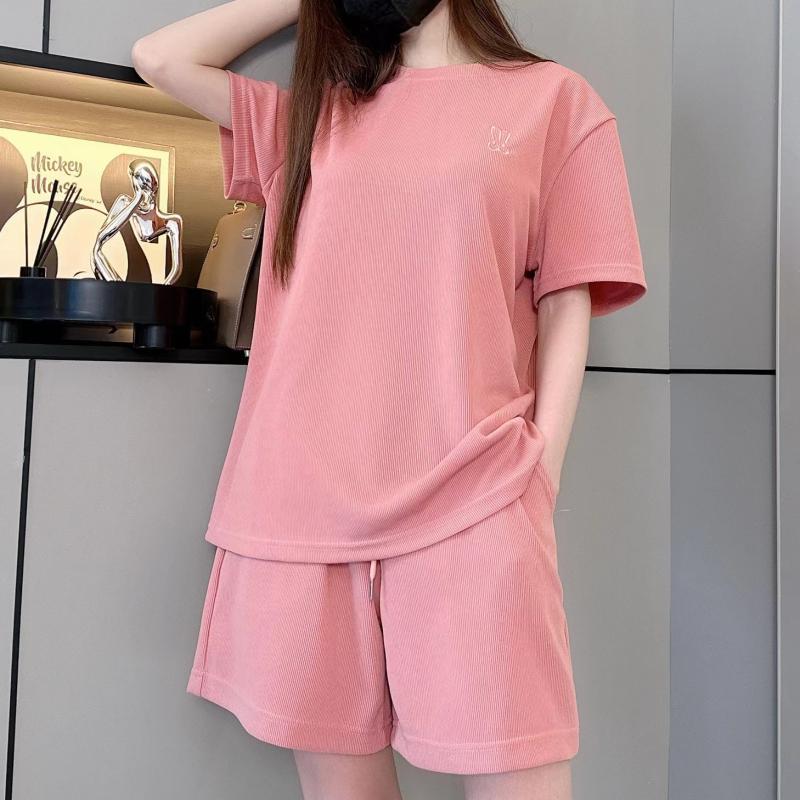 Casual Short Sleeved Shorts Set for Women's Solid Simple Loose Elastic Waist Tracksuit Thin Korean Loose Two-piece Trendy Set
