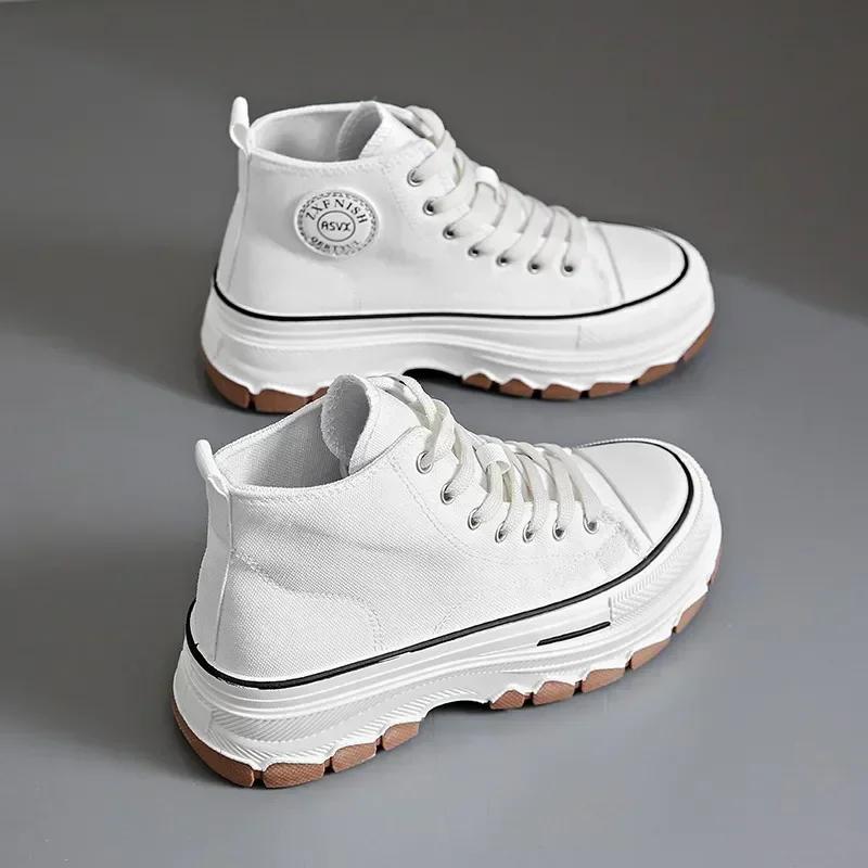 Lace-up Mixed Colors Fashionable Canvas Shoes Sewing Mid Heel Women's Shoes On Sale 2024 New Autumn Women's Vulcanize Shoes