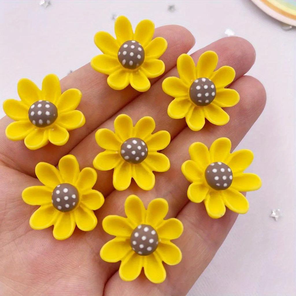 10pcs Vibrant Yellow & Black Resin Flower Embellishments, 20mm - Perfect for DIY Crafts & Garden Decor with Flat Back Stones