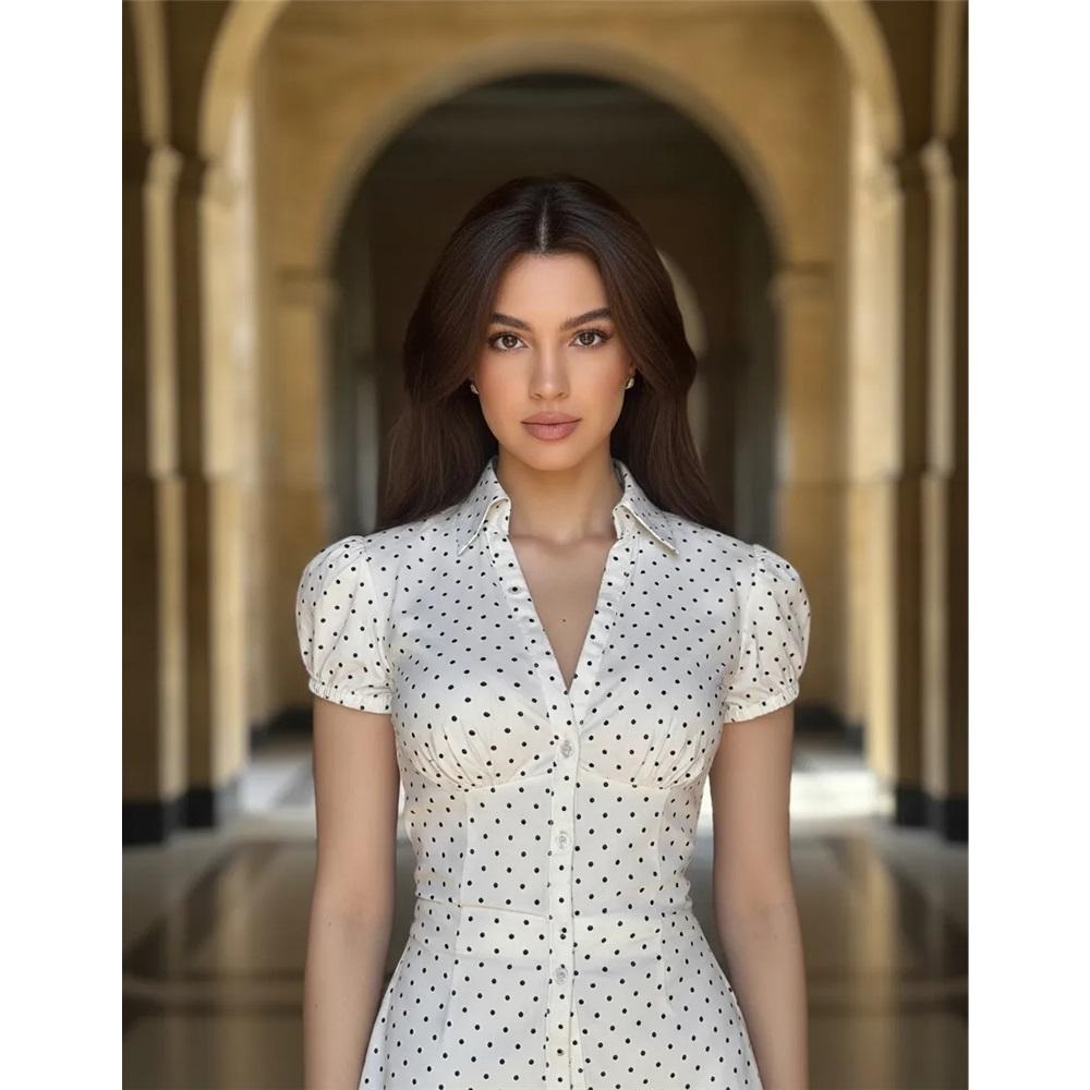 

Women s Casual Commuting Polka Dot Print Slim Fit Short Sleeve Women s Shirt S