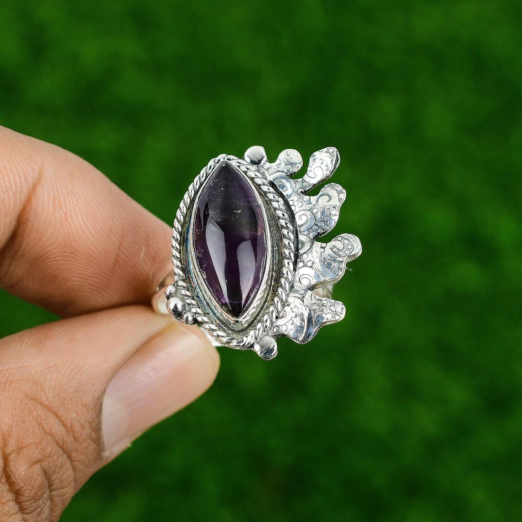 Natural African Amethyst Multi Stone Adjustable Ring 925 Silver For Girls