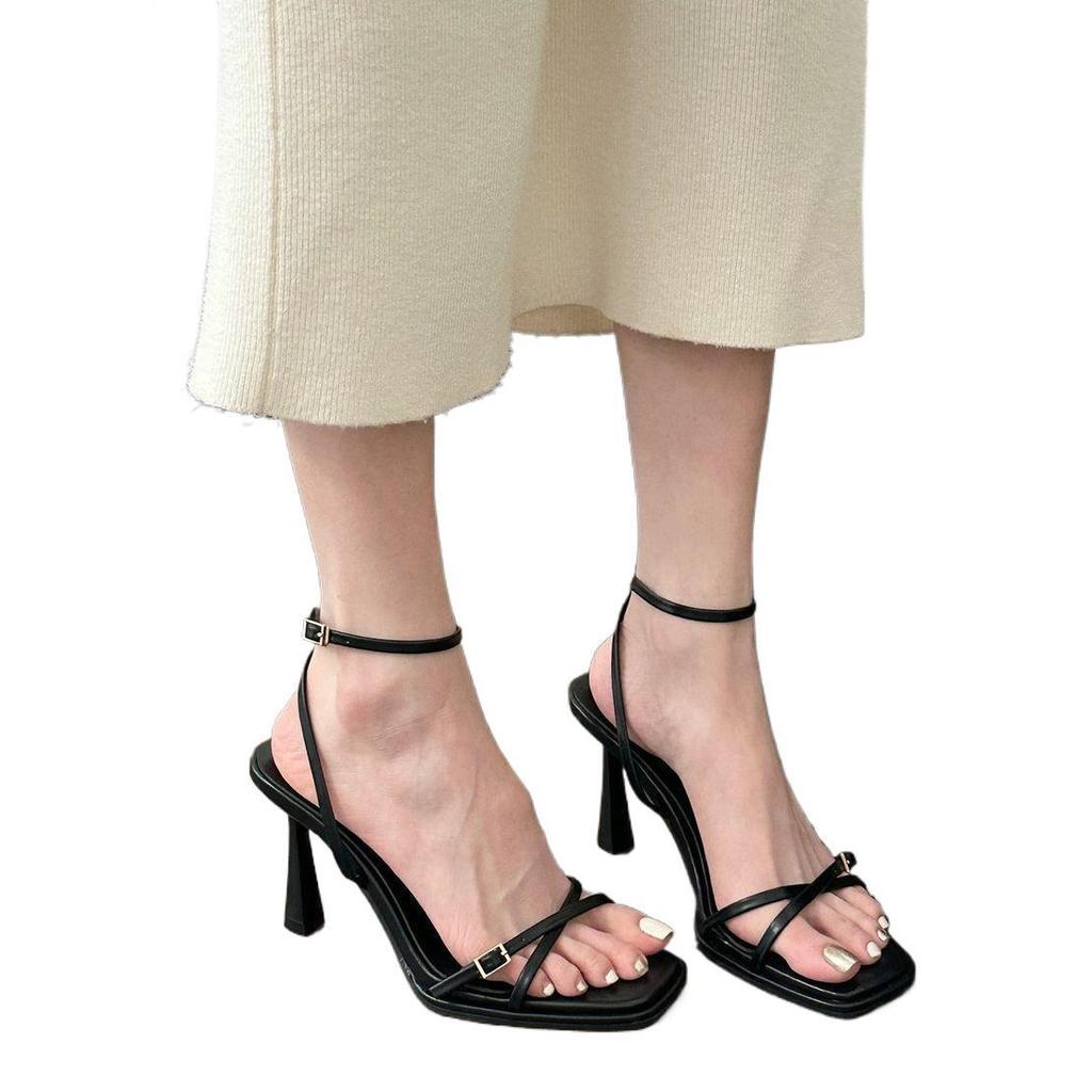 One-word sandals women's 2025 new summer stiletto white with skirt not tired feet popular beautiful high heels