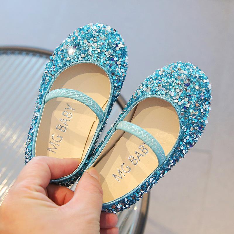 Little Girls Fashion Sequined Crystal Princess Soft Sole Closed Toe Single Shoes 21 синий